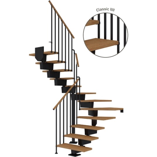 Dolle Dubai U trapp Svart 9005 classic Iiii oljeret Eik 90 14   Loddret Høyde 255 315cm
