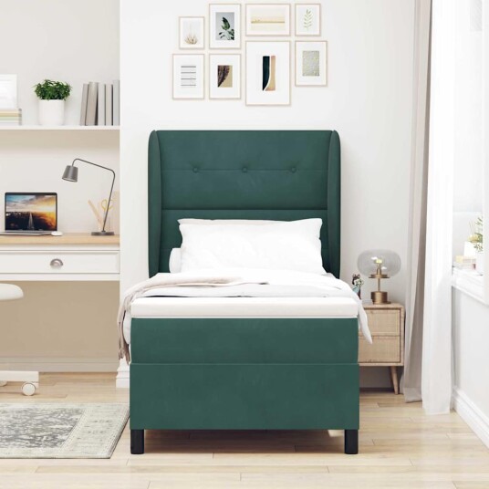 Box Spring Seng med Maddresse Mørkegrønn 100x200 cm Fløyel