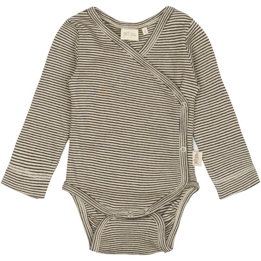 Petit Piao Coffee Bean/Dark Off White Ppdian Body L/S Fold Over Stripe Noos 50