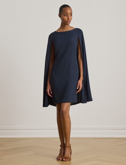 Lauren Ralph Lauren Cape Georgette Cocktail Dress Navy 34 Lauren Ralph Lauren Cape Georgette Cocktail Dress Navy 34