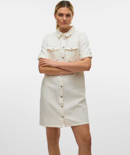 Vero Moda Vmjennie Ss Short Denim Dress Ga Noos   White   M