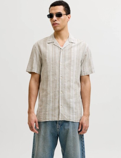 Jack & Jones Jprblusummer Lin. Blen Dobby Ss Shirt Sn   Beige   XL