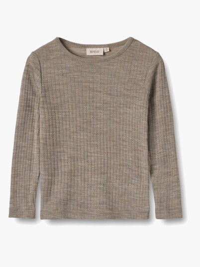 Wheat Alfie Topp med Lange Ermer Merinoull Khaki Melange 110 Wheat Alfie Topp med Lange Ermer Merinoull Khaki Melange 110
