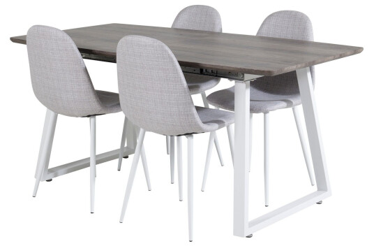 Venture Home Inca Spisegruppe Forlengningsbar 160 cm Rektangulær med 4 Polar Stoler Lys grå