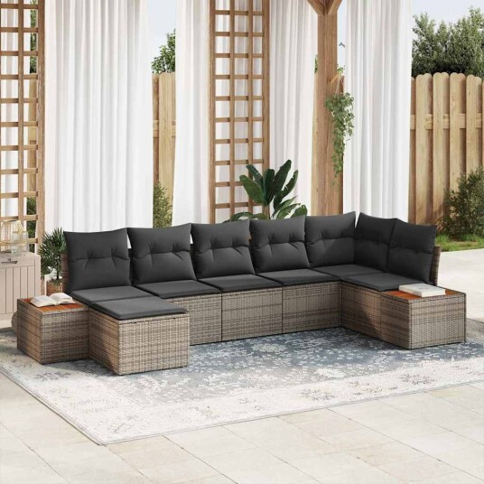 vidaXL Hagesofa Set 8 stk. 7-Antall seter Grå Polyrattan