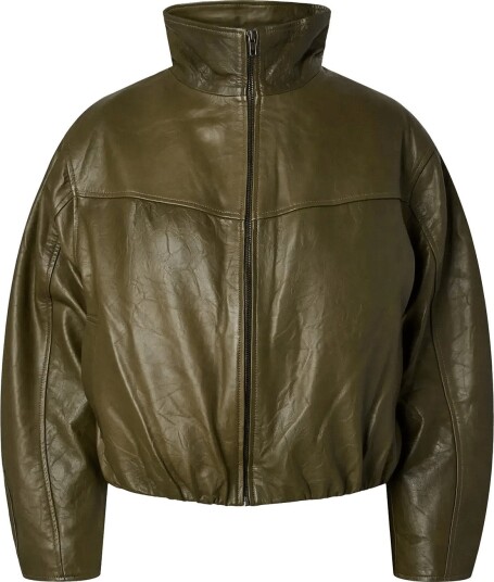 YAS Yastovy Ls Leather Bomber Jacket   Khaki green   42