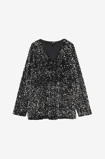 Vero Moda Curve Paljettopp vmcBella LS V neck Svart