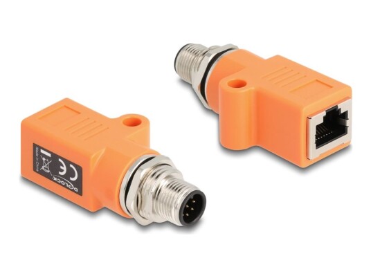 Delock Nettverksadapter 8 Pin M12-A Hann Rett Til Rj-45 Hunn Rett Stp Cat 5E A-Kodet Oransje