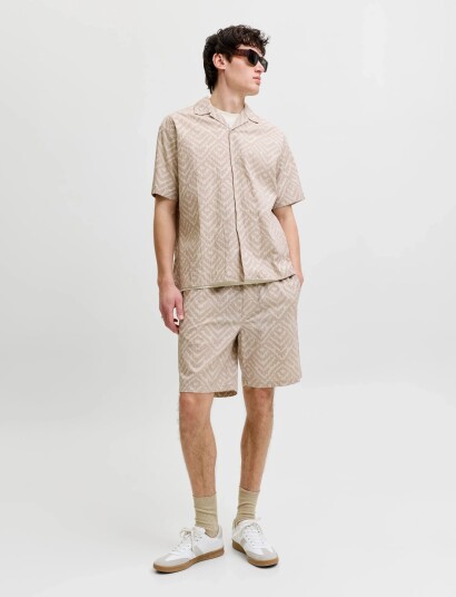 Jack & Jones Jjmilo Seersucker Resort Shirt Ss Set Mp Beige M
