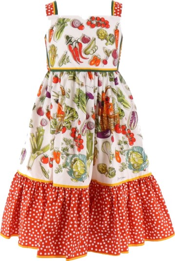 Dolce & Gabbana Kjole Capri Hvit/Rød m. Grønnsaker Dolce & Gabbana 4 år 104 Kjole
