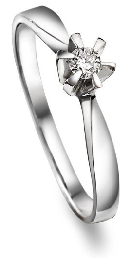 Isabella enstens ring i 585 hvitt gull med diamant 0,10 ct, størrelse 52