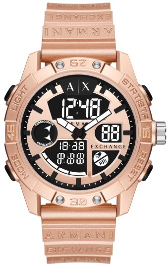 Armani Exchange Herreklokke AX2967 D Bolt Rosegullfarget/Gummi Ø46 mm