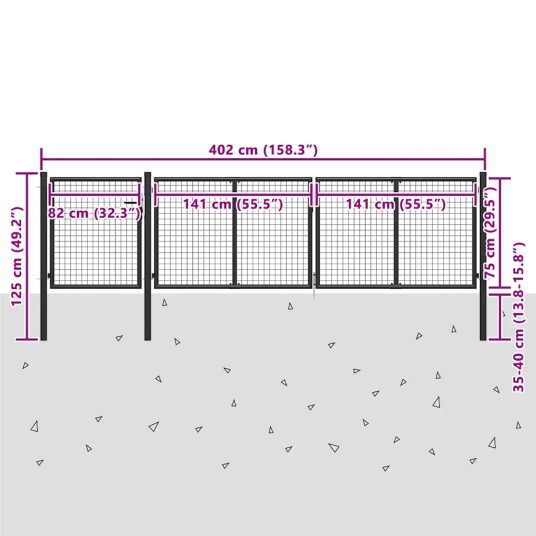 vidaXL Hageport stål 400x75 cm antrasitt