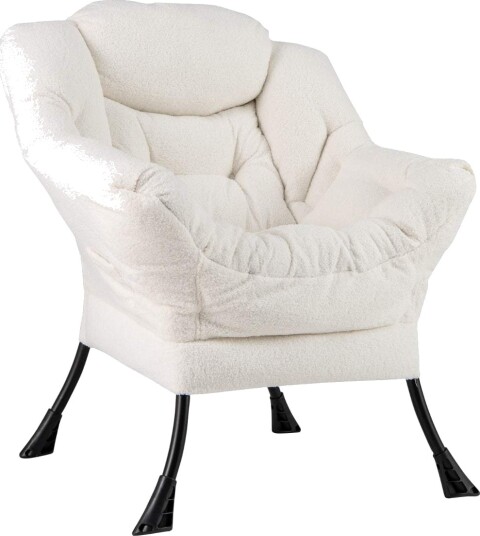Beige sherpa lenestol med armlener og sidelomme