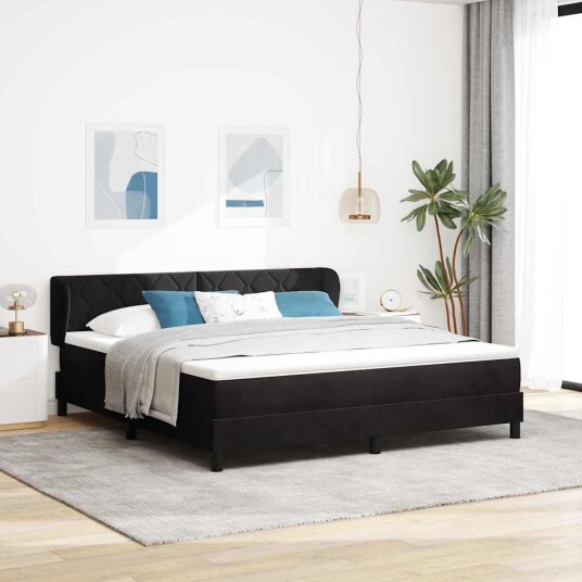 Boxspring Seng med MadrasSvart 180x200 cm Fløyel Boxspring Seng med MadrasSvart 180x200 cm Fløyel
