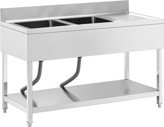 Oppvaskkum - 2 servanter - rustfritt stål - 140 x 60 cm - Royal Catering RCGS-2B1400D6