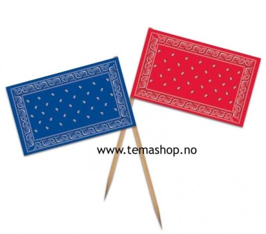Flaggpicks 6cm Bandanatrykk 50stk 25rød/25blå 