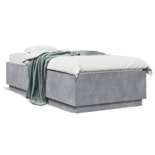  Sengeramme med LED-lys betonggrå 90x200 cm konstruert tre 8721012273702