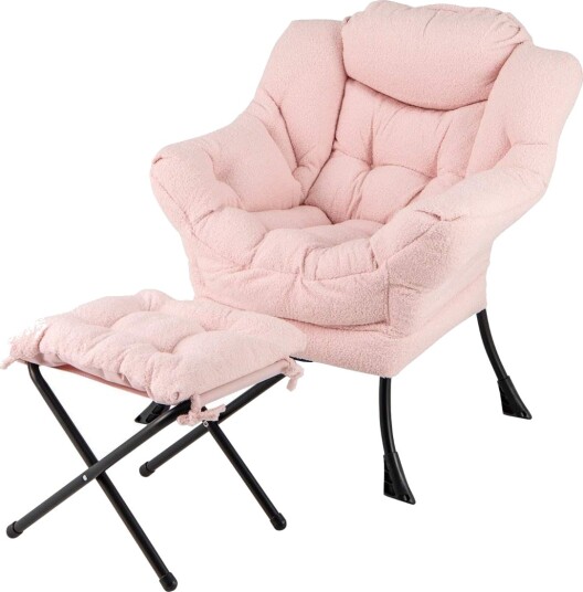 Loungestol med ottomansk – Sherpa stoff rosa