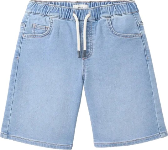 Mango Elastic Waist Denim Bermuda Shorts   Blue   116