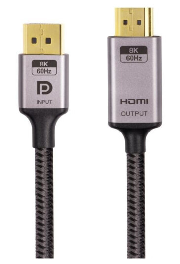 NÖRDIC 2m Displayport 1.4 til HDMI 2.1 8K60Hz 4K120/144Hz Dynamic HDR 32.4Gbps Dolby ATMOS