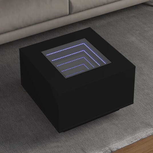 Salongbord med LED svart 60x60x40 cm konstruert tre 847568 Salongbord med LED svart 60x60x40 cm konstruert tre 847568