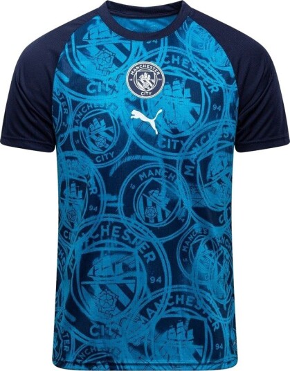 Manchester City Trenings T Skjorte Pre Match   Navy/Tropisk blå Barn   PUMA størrelse 128 cm