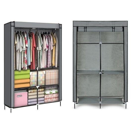 Stor tekstilgarderobe klesskap med hyller for klær og sko ModernHome Stor tekstilgarderobe klesskap med hyller for klær og sko ModernHome
