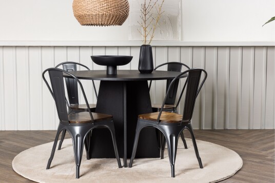 Venture Home Bootcut Spisegruppe 110 cm Rund med 4 Tempe Stoler Sort