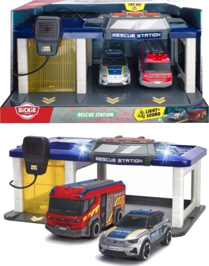 Dickie Toys Redningsstasjon Lekesett Med Lys Og Lyd 34 Cm Inkl 2 Biler Fra 3 År