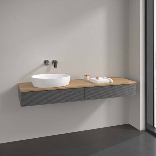Villeroy & Boch  Antao Servantskap med 2 skuffer 160x50x19 cm u/lys Antrasitt/Eik