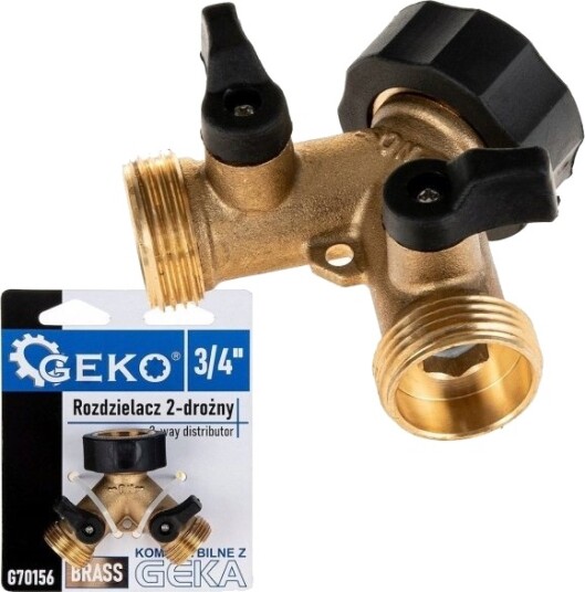 Geko Fordelerrør 2-Veis Til Kran Gw3/4" X 2 Gz3/4" Med Kuleventiler (10/60)
