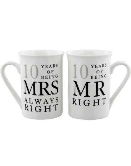 Mr. and Mrs. Right   2 stk 10 års Jubileumskrus med Tekst