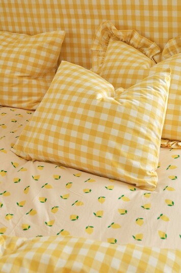 Ellos Home Putetrekk Sonneli Check i bomull Gul