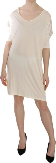Costume National Cream Round Neck Knee Length Dress Beige XXL
