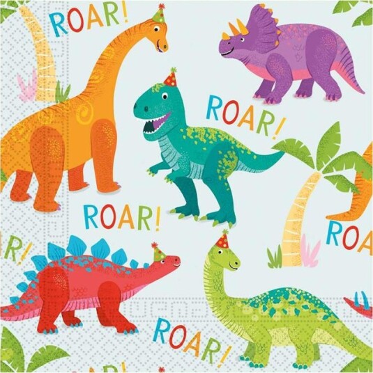 Servietter – 20 stk 33×33 cm – Fargerike Dinosaurer Servietter – 20 stk 33×33 cm – Fargerike Dinosaurer
