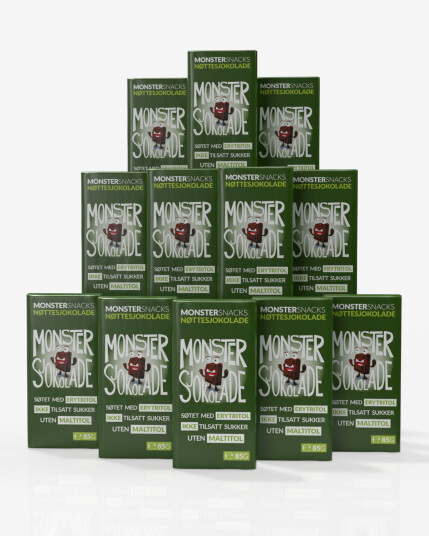 Monster Lavkarbo Belgisk Melkesjokolade m/Nøtter - UTEN MALTITOL - 12x85g - PAKKETILBUD Monster Lavkarbo Belgisk Melkesjokolade m/Nøtter - UTEN MALTITOL - 12x85g - PAKKETILBUD