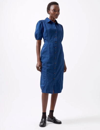 French Connection Chambray Button Through Dress   Blue   34