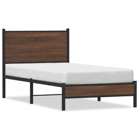  Sengeramme i metall med hodegavl brun eik 75x190 cm 8721102954993