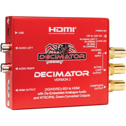 Decimator 2 3G/HD/SD-SDI til HDMI NTSC/PAL Downscaler & Analog Audio Decimator 2 3G/HD/SD-SDI til HDMI NTSC/PAL Downscaler & Analog Audio