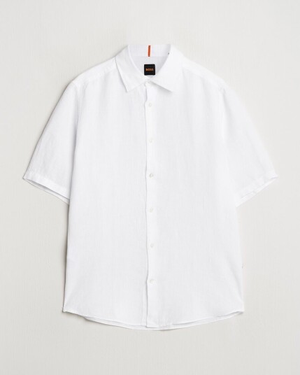 Boss ORANGE Rash Linen Short Sleeve Shirt White