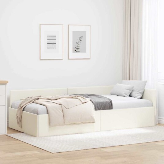 Hjørnesengramme Annet Krem 90 x 190 cm Fløyel og konstruert tre Hjørnesengramme Annet Krem 90 x 190 cm Fløyel og konstruert tre