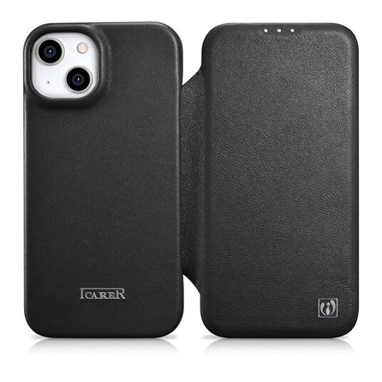 Icarer Icarer Ce Premium Leather Folio Case Iphone 14 Plus Leather Flip Case Magnetic Magsafe Black (Wmi14220715-Bk)