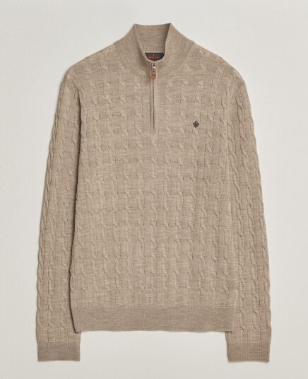 Morris Merino Cable Half Zip Khaki