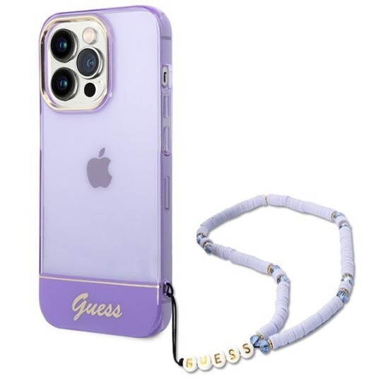 Guess Mobildeksel til iPhone 14 Pro Max 6,7" Lilla med Gjennomsiktig Perlestropp