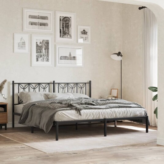 Sengeramme i metall med sengegavl svart 180x200 cm 8721102643958