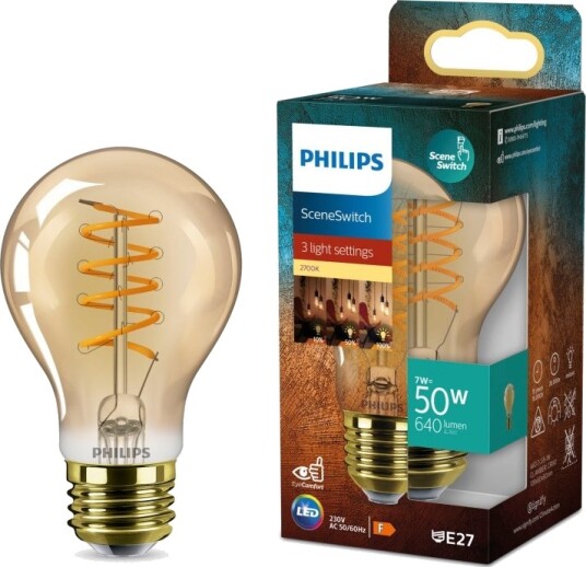 Philips LED SceneSwitch E27 A60 7-3,8-1W 50W Deco spiral