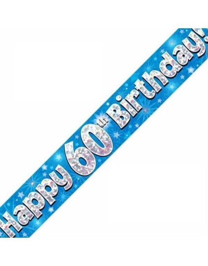 Happy 60th Birthday 2,7 Meter Blå og Sølvfarget Holografisk Banner