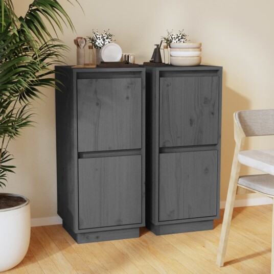 vidaXL Skjenker 2 stk grå 31,5x34x75 cm heltre furu
