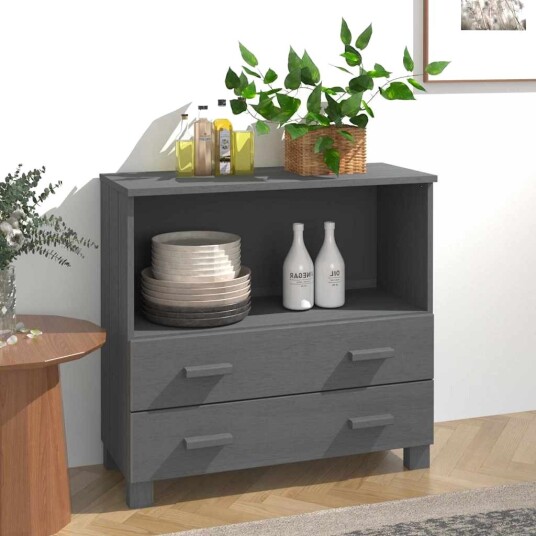 vidaXL Skjenk HAMAR mørkegrå 85x35x80 cm heltre furu vidaXL Skjenk HAMAR mørkegrå 85x35x80 cm heltre furu